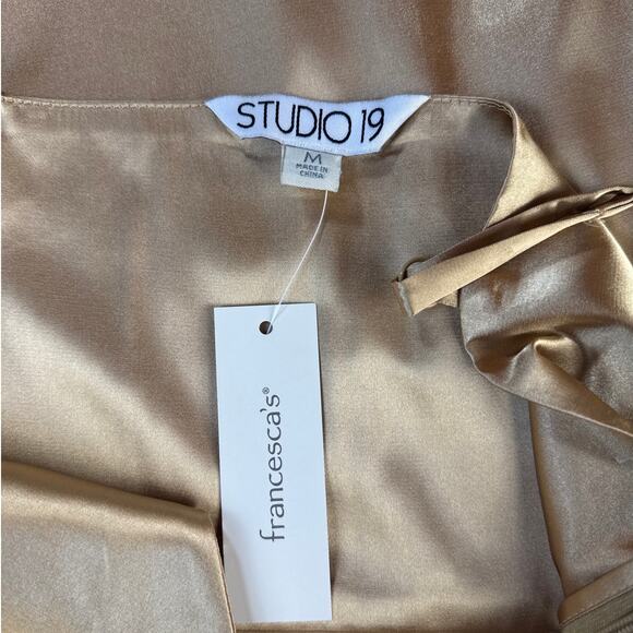 NWT Francesca's Studio 19 Dress Gold Satin Mini Formal Homecoming Hoco Medium - Picture 6 of 7